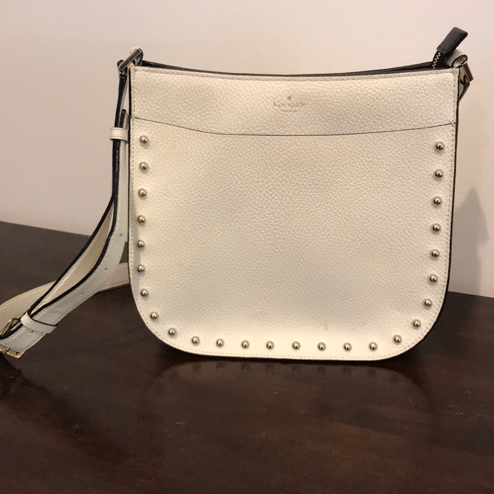 white studded kate spade bag